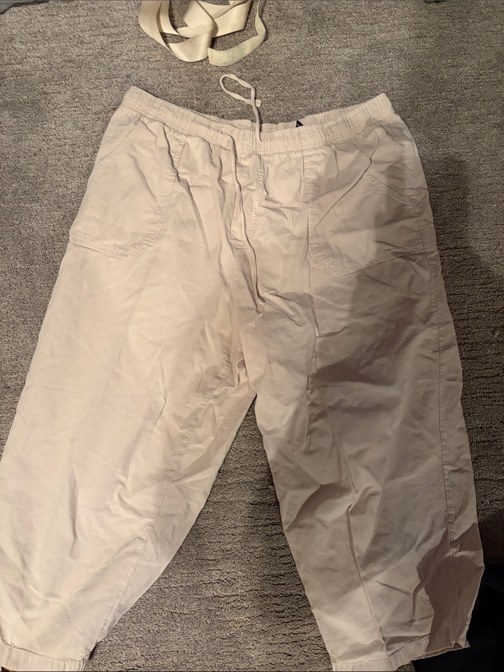 Men's Casual Drawstring Pants in Cream 100% Cotton Summery Comfy